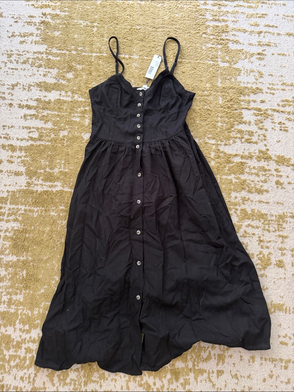 ROLLA'S Black Button-Front Midi Dress with Spaghetti Straps small